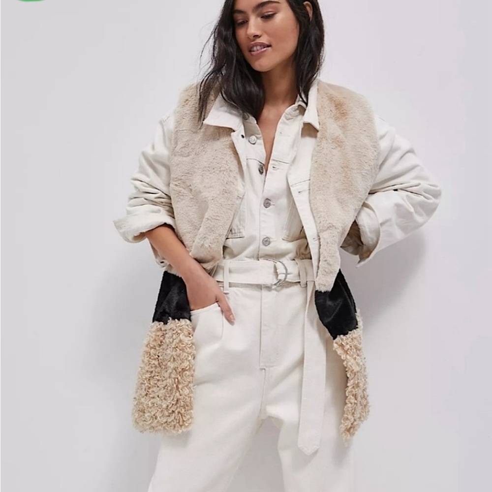 NWT Anthropologie Mixed Faux Fur Cream & Black Long Lindsey Vest